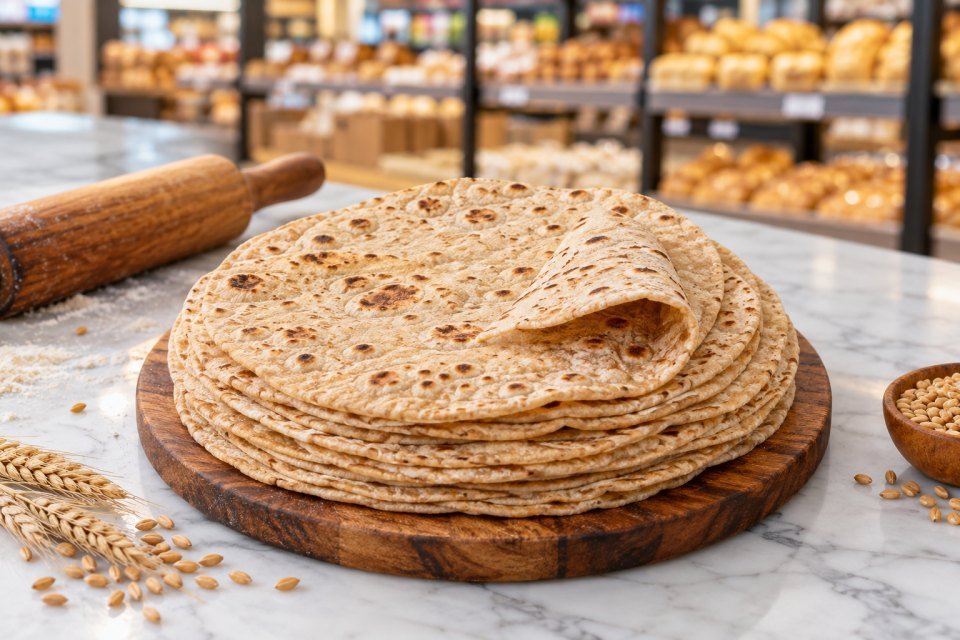 Freshly made whole-wheat roti