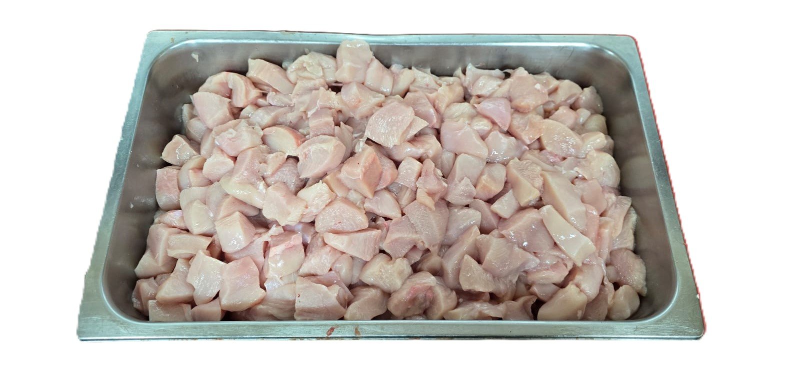 Fresh boneless chicken breasts in a butcher's tray