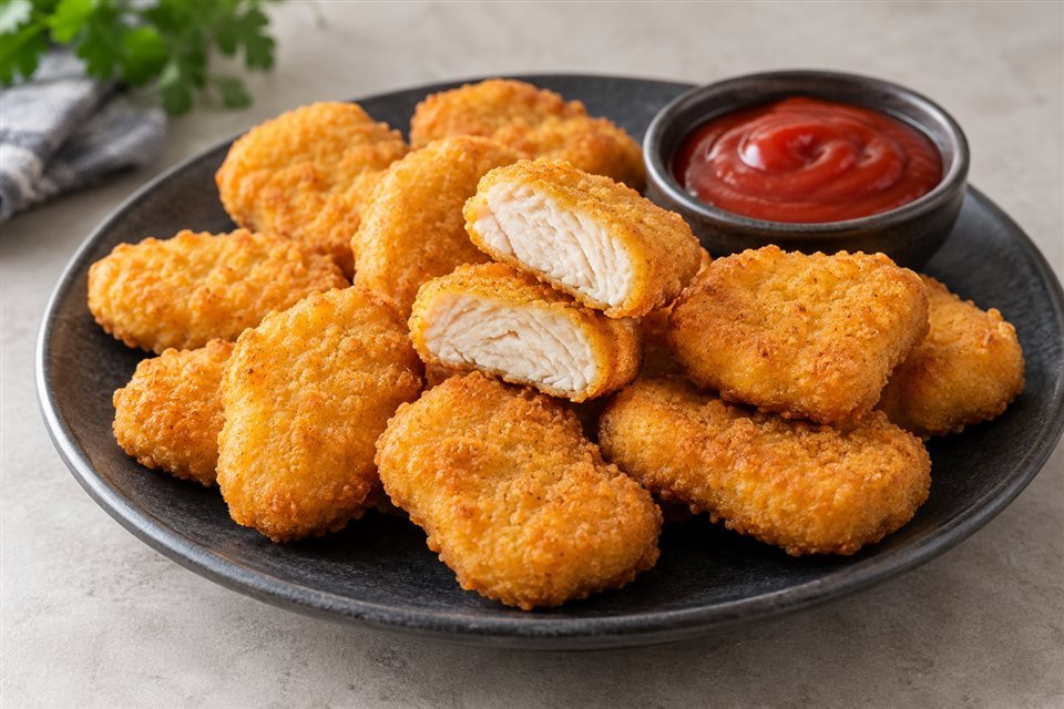 Golden chicken nuggets with a crisp coating