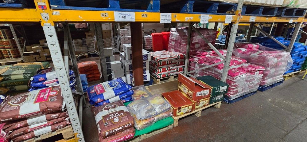 Bags of atta and rice in the store warehouse